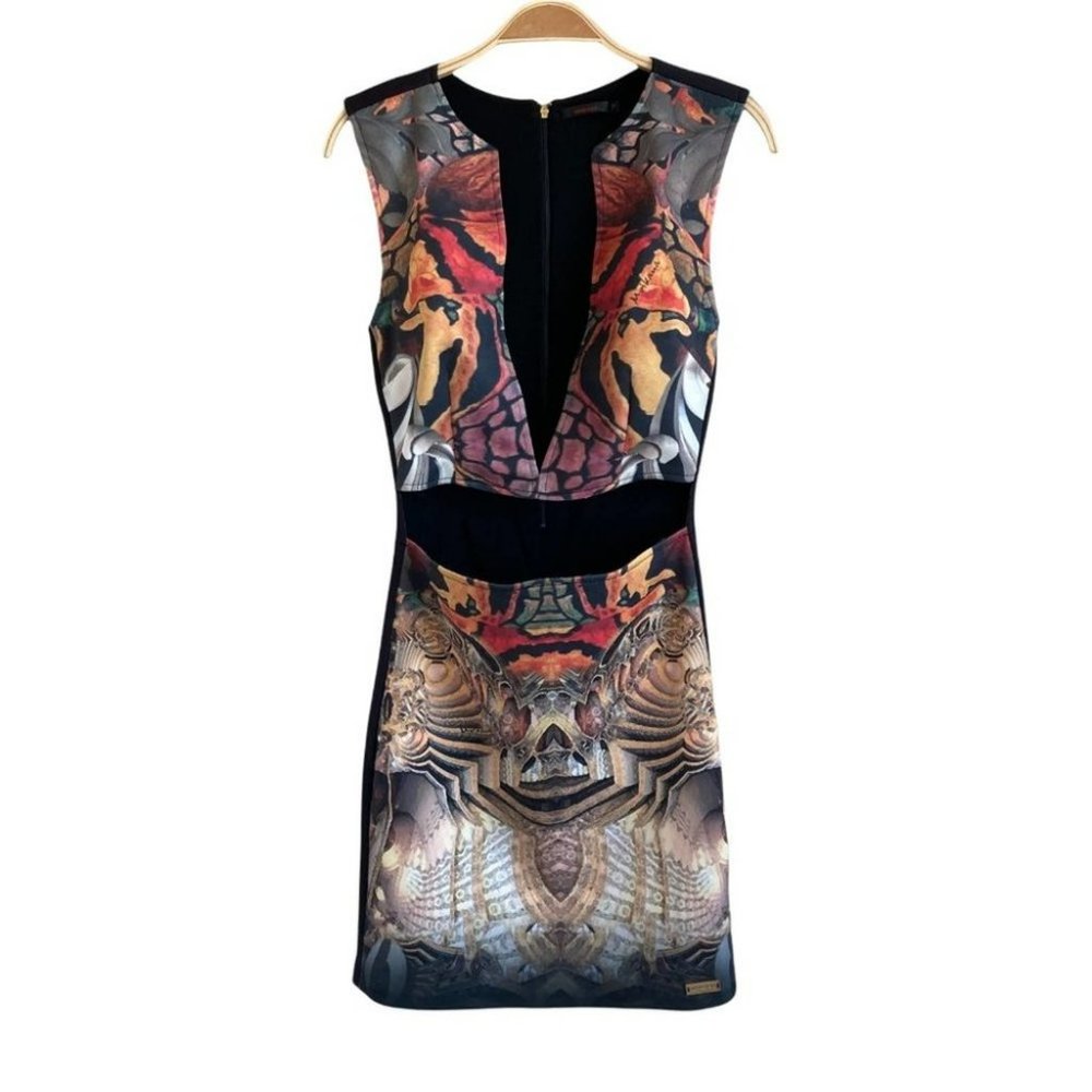 Moikana Designer Art V-Neck-Line Bare Tummy Stretch Dress - Size SP